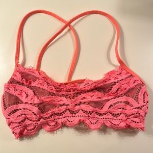 Neon coral/pink PQ lace bikini top